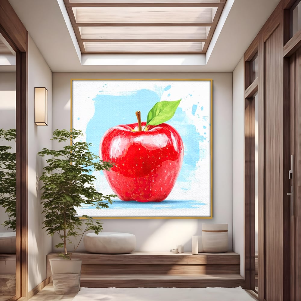 Tablou canvas cu pictura digitala cu un mar rosu, in rama de aluminiu auriu